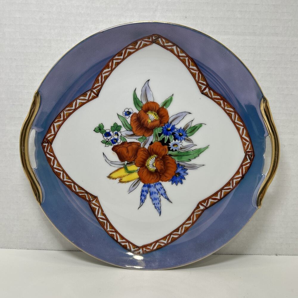 Noritake China Serving Plate Hand Painted Red Poppies Lusterware Japan 1920’s